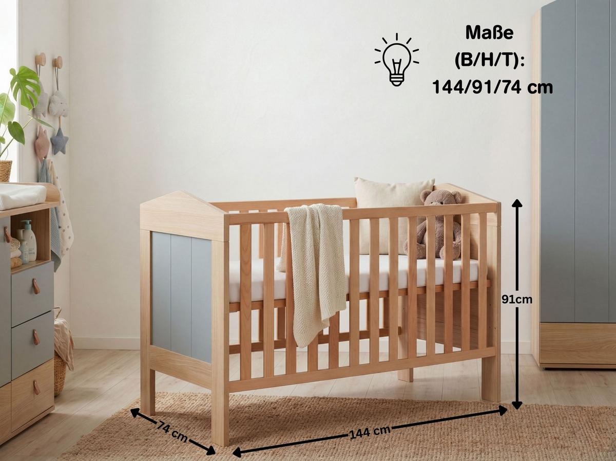 BABYZIMMER Set Roofy 3-tlg. - Salbeigrün/Eichefarben, Leder/Holz (1/1/1cm) - arthur berndt
