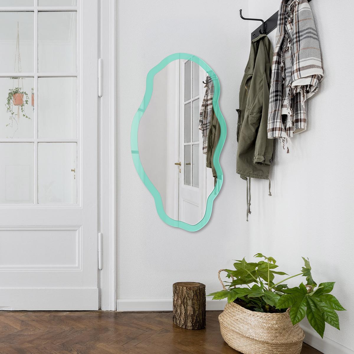 SPIEGEL 90x45 cm asymmetrisch mit Druck - Starke Minze - Transparent, Glas (45/90/0.4cm) - TULUP