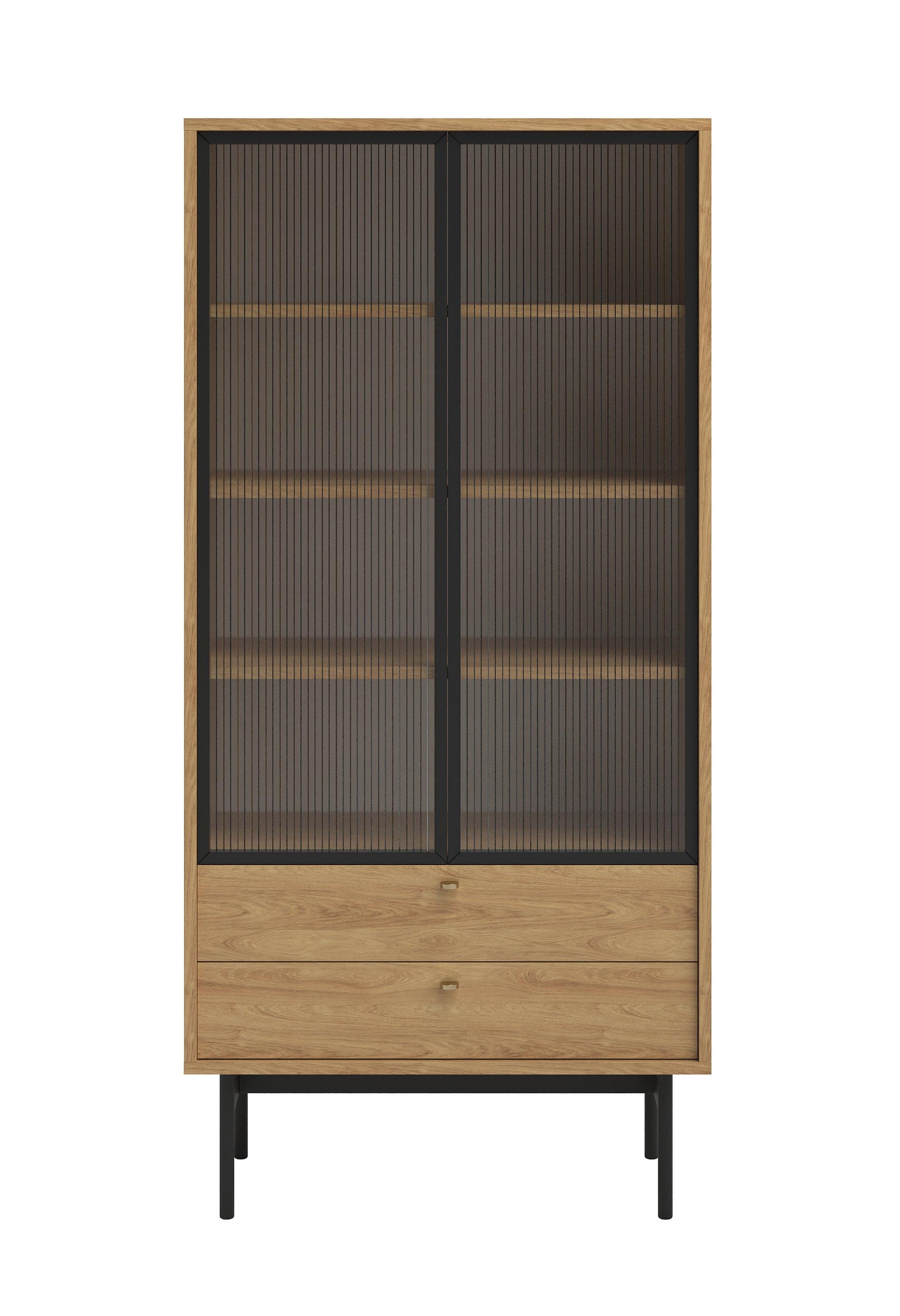 VITRINE Olar II Holzoptik Hickory Natur 85 cm - Beige/Goldfarben, Holzwerkstoff/Metall (85/179/41cm) - Selsey