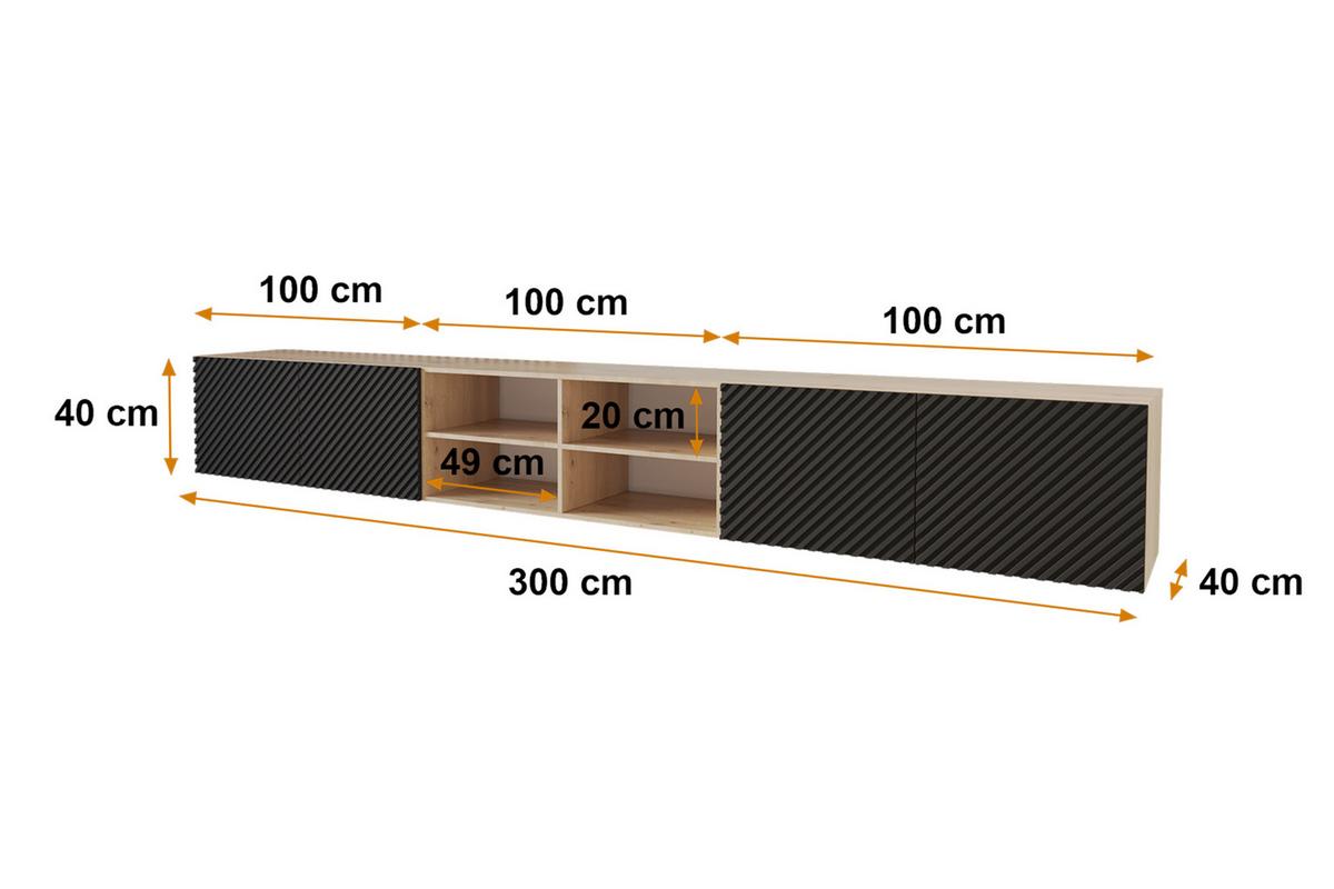LOWBOARD ZENO-W 3x100x40x40 cm - Artisan / Schwarz - Schwarz, Holzwerkstoff (300/40/40cm) - ALTDECOR