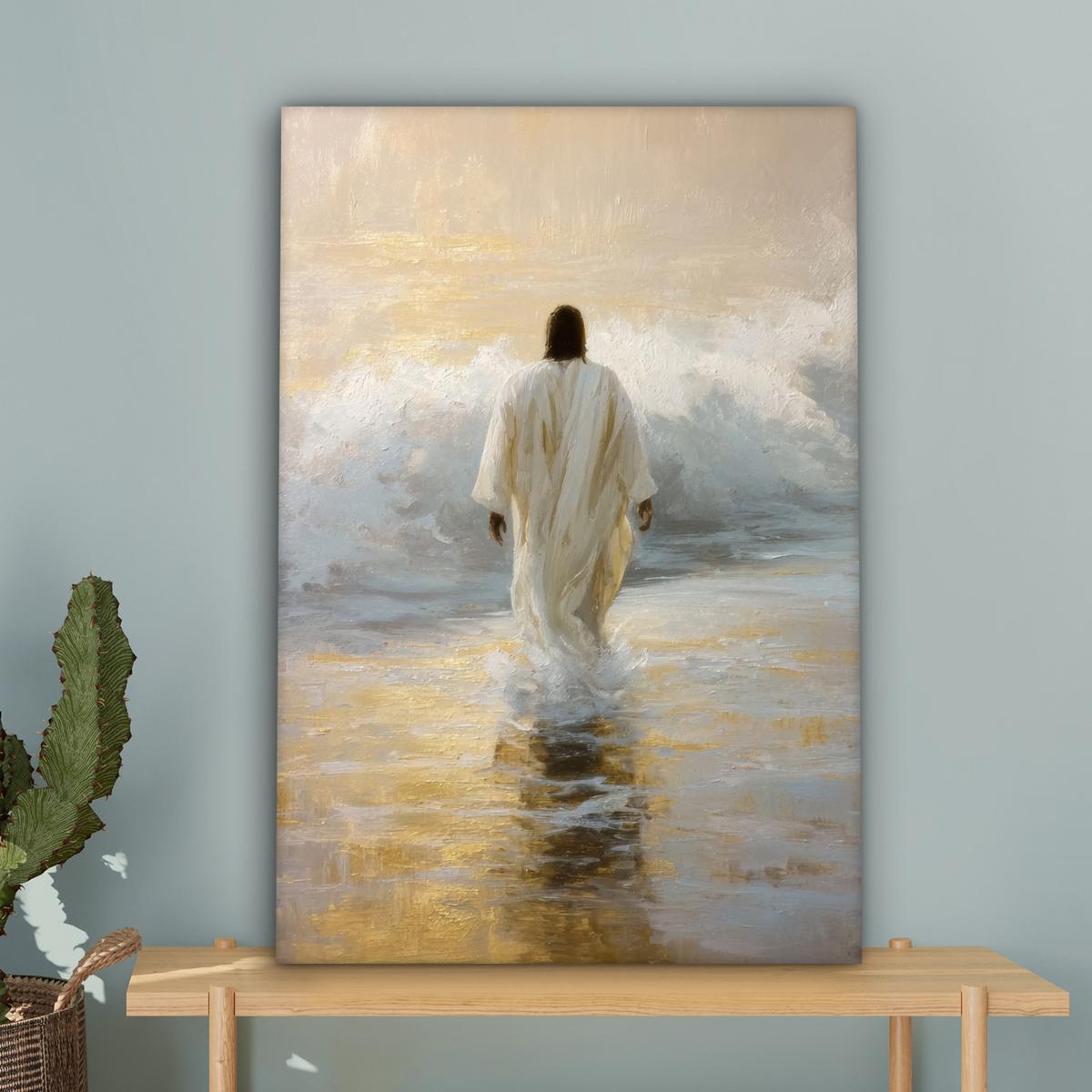LEINWANDBILD Gemälde - Welle - Jesus - Abstrakt Wanddeko 40x60 cm - Goldfarben, Textil (40/60cm) - MuchoWow