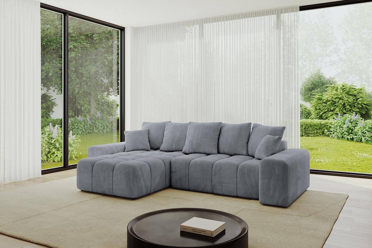 ECKSOFA Ottomane links ENIL-L 297x189x68 Hellgrau Velours - Titanfarben, Holzwerkstoff/Kunststoff (297/189cm) - ALTDECOR