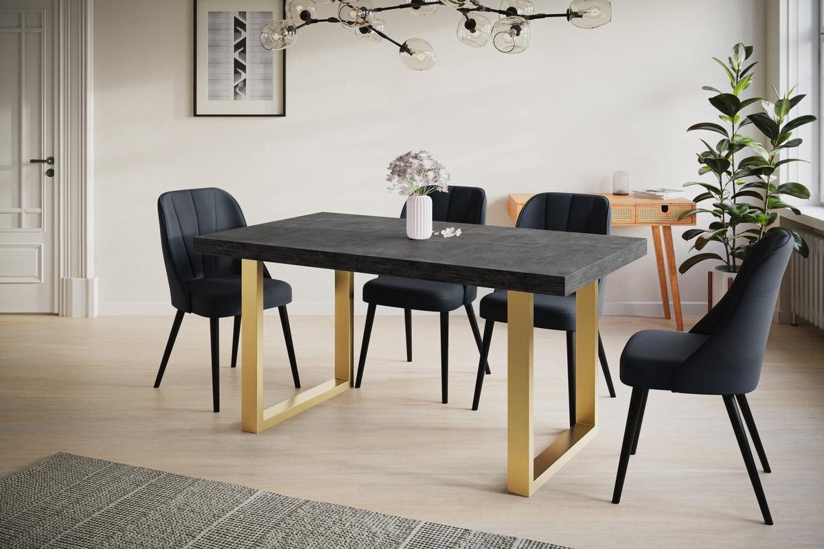 INDUSTRIELLER Esszimmertisch LOFT-U, ausziehbarer Tisch, Größe: 120-220X80X77 cm, Wohnzimmertisch Farbe: Dunkelgrau, mit Metallbeinen in Farbe Gold - Dunkelgrau/Goldfarben, Holzwerkstoff (120/80/77cm) - Alpi-Möbel