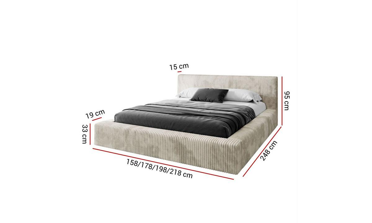 POLSTERBETT TILIA LUX 180x200 cm Tilia 03, 34 Holzlatten, Kopfteil 95 cm - Creme, Textil (180/200cm) - Lookway