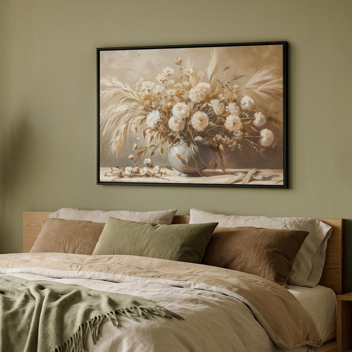 LEINWAND Bilder mit Rahmen - Blumen - Vase - Stilleben - Beige - 100x70 - Creme, Textil (100/70cm) - MuchoWow
