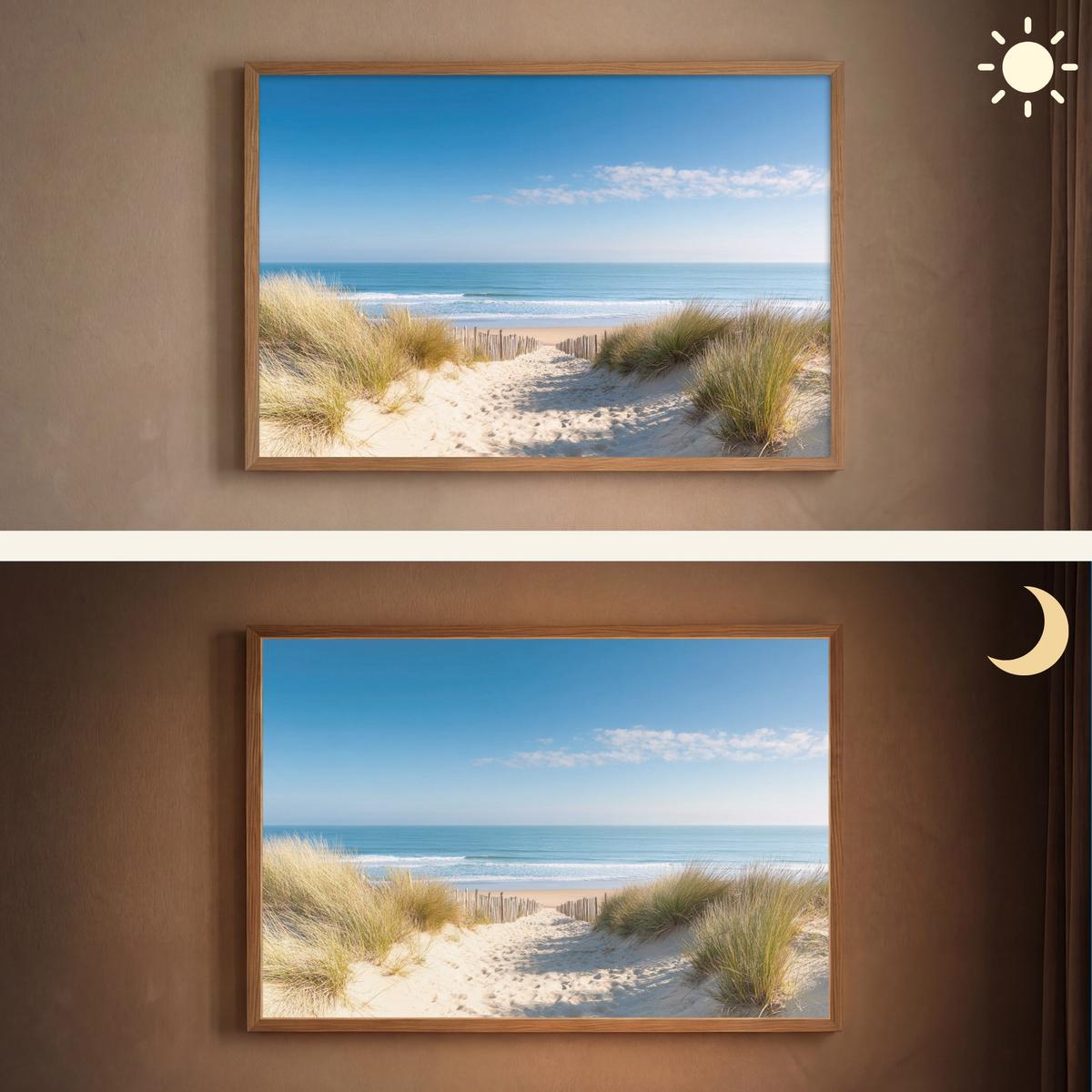 WANDLEUCHTE MIT AKKU Strand - Meer - Düne - Sand - Sommer 100x70 cm - Sandfarben, Holzwerkstoff (100/70/8cm) - OnlyWow