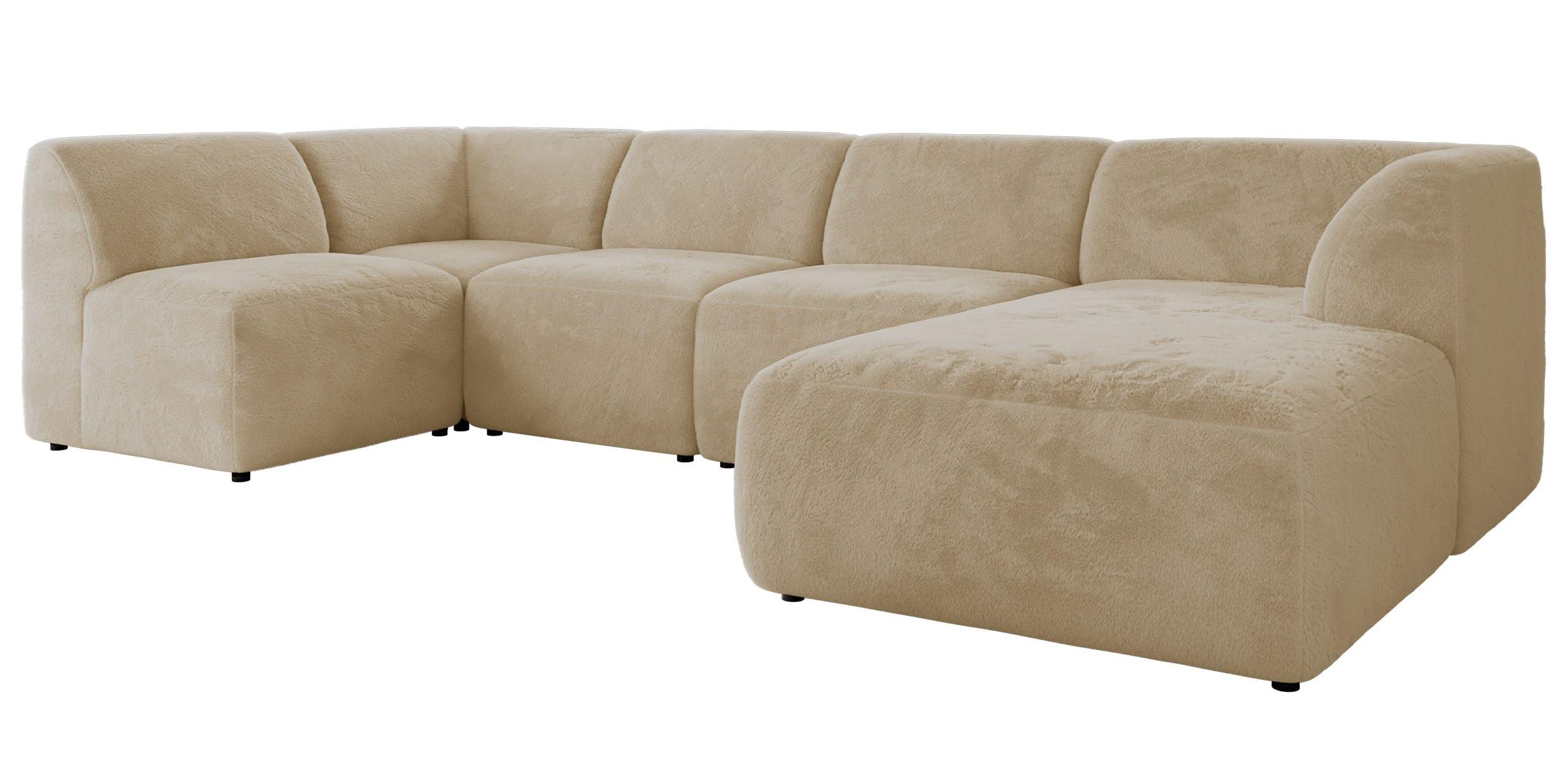 WOHNLANDSCHAFT MODARO U 5M - Creme Plüsch - Rechts - Creme/Schwarz, Textil (345/78/180cm) - MKS