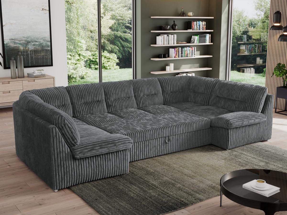 WOHNLANDSCHAFT MORBIDO U Dunkelgrau Cord - Dunkelgrau/Silberfarben, Textil/Metall (340/93/206cm) - MKS