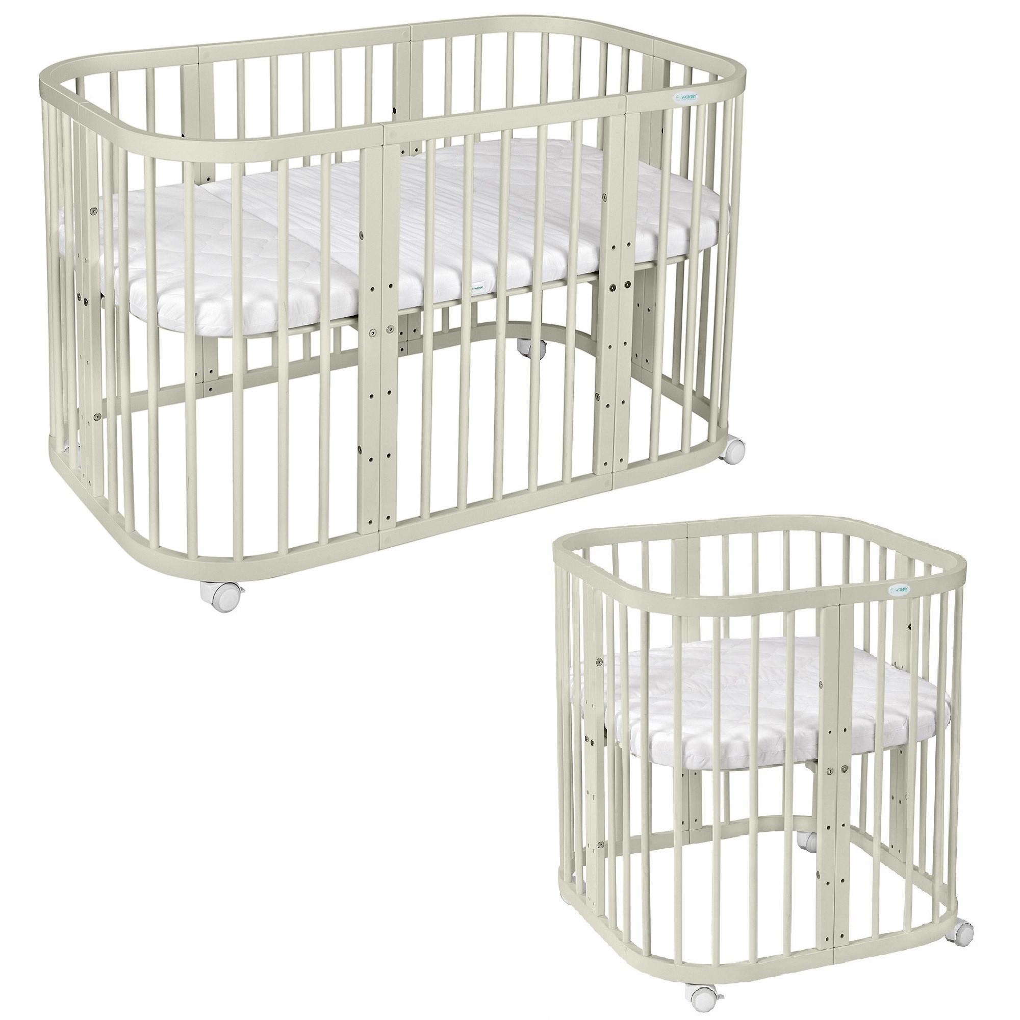 BABYBETT OLIVE, 7in1 mit Matratze - Olivgrün, Holz (73/123cm) - waldin