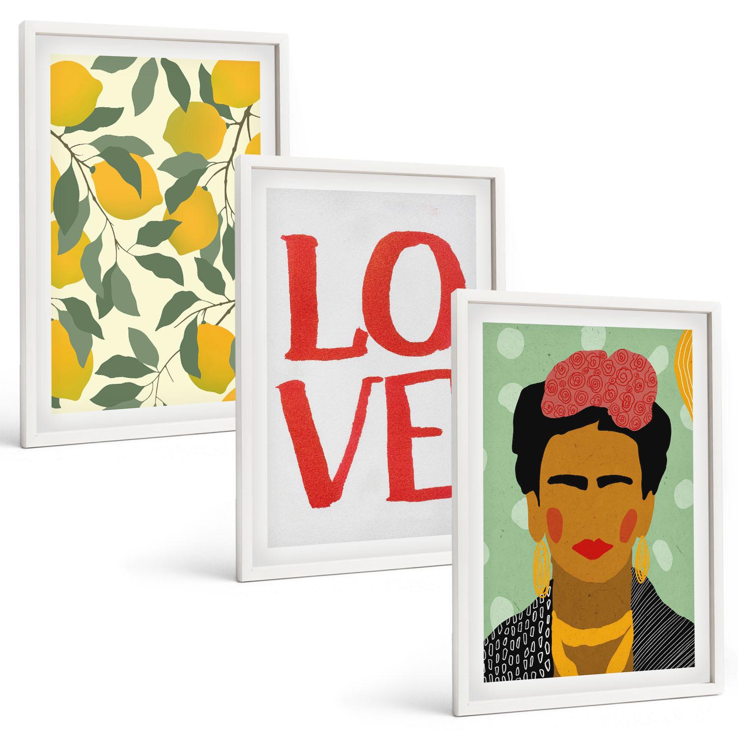 BILDER SET 3er Set - 40x60 cm Weißer Rahmen - Lemons LOVE Porträt von Frida - Weiß, Kunststoff (40/60cm) - TULUP