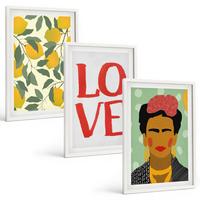 BILDER SET 3er Set - 40x60 cm Weißer Rahmen - Lemons LOVE Porträt von Frida - Weiß, Kunststoff (40/60cm) - TULUP
