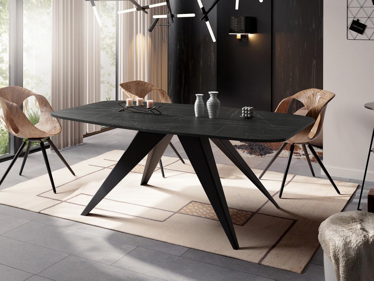 ESSTISCH Foster rechteckig ausziehbar, Marmor Schwarz 180-218/90/76 cm - Anthrazit/Schwarz, Holzwerkstoff/Metall (90/220/76cm) - WFL GROUP