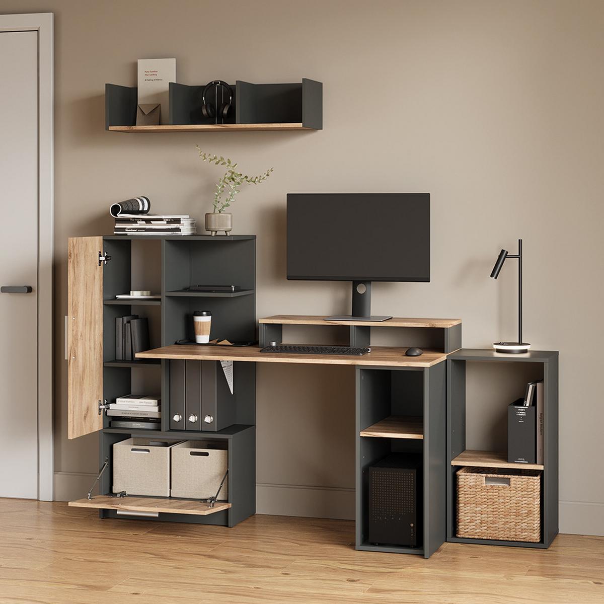 PC-SCHRANK Lorena Anthrazit/Goldkraft Eiche 28.5 x 72 cm mit 2 Fächern - Honigeiche/Anthrazit, Holzwerkstoff (28.5/72/50cm) - Livinity®
