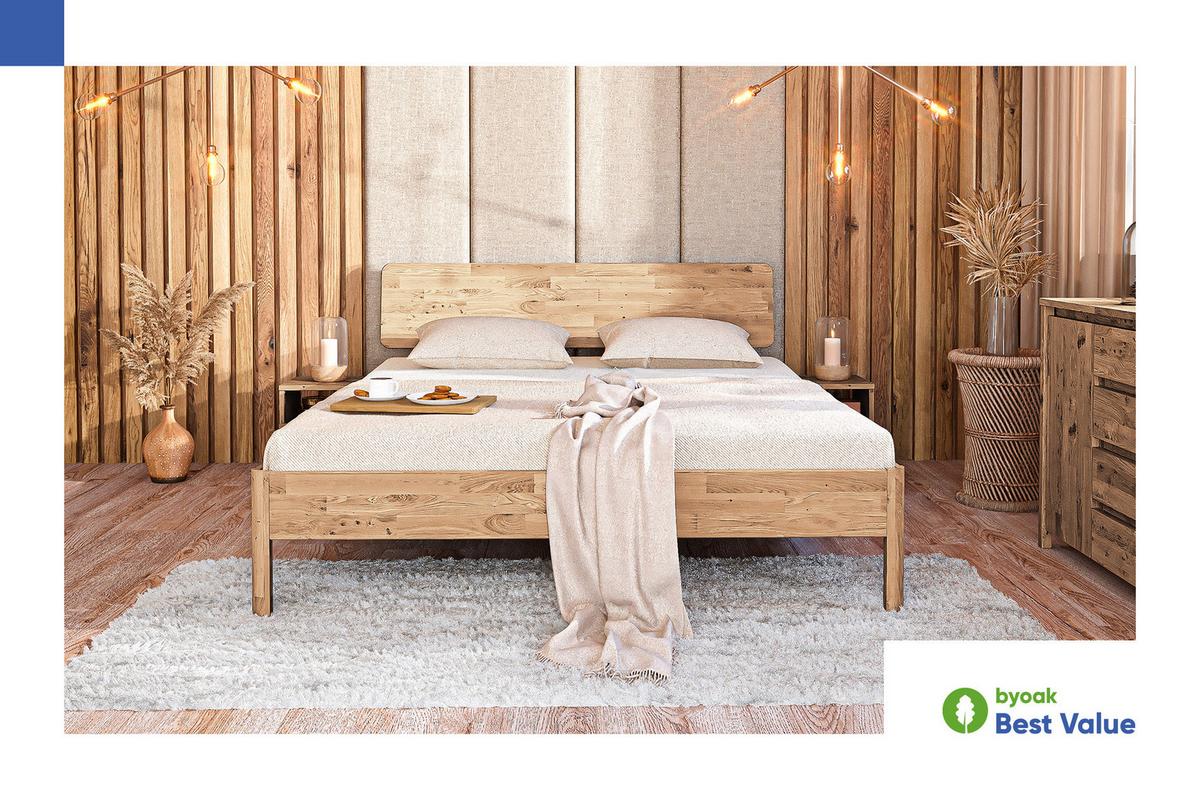 MASSIVHOLZBETT PENNY 140x200 MIT HOLZKOPFTEIL Wildeiche - Wildeiche, Holz (140/200cm) - byoak