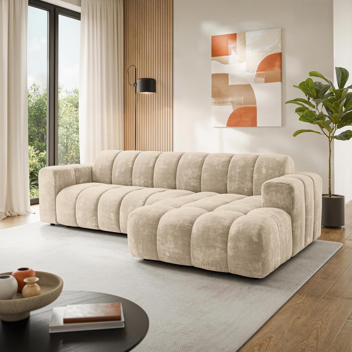 ECKSOFA SETIA LM R-S Creme Chenille - Creme, Holzwerkstoff (304/165cm) - MASSENO