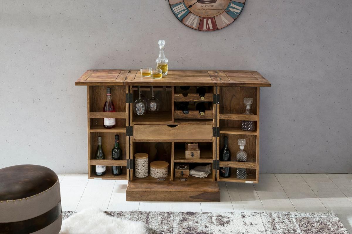 BARSCHRANK aus Massivholz mit Türen und integrierter Weinaufbewahrung SAAR, Braun 64x50x91 cm - Braun, Holz (64/91/50cm) - KADIMA DESIGN