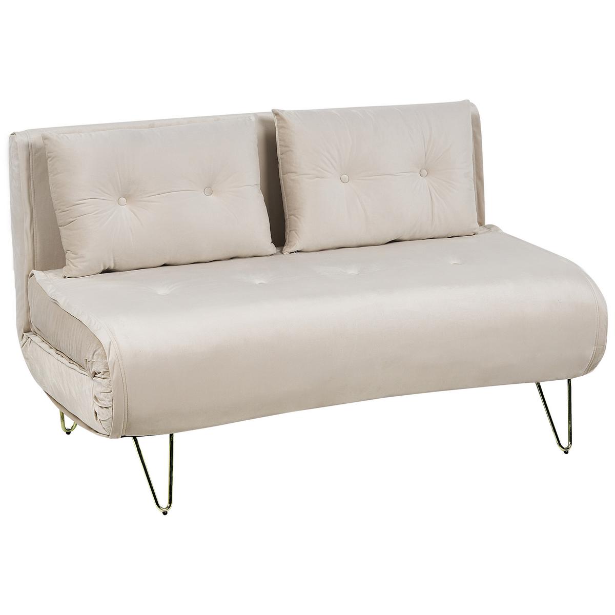 2-SITZER-SCHLAFSOFA Samtstoff beige Vestfold - Beige/Goldfarben, Textil (130/81/78cm) - Beliani