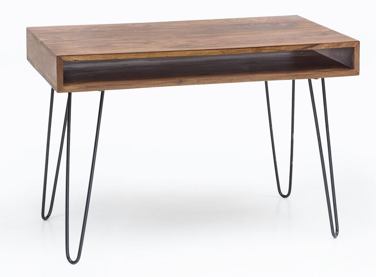SCHREIBTISCH – Massivholz, Industrial Retro, große Platte, Haarnadelbeine - Schwarz/Braun, Holz/Metall (60/110/76cm) - KADIMA DESIGN