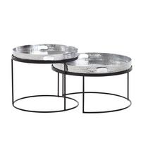 COUCHTISCH 2er Set Metall Rund Hammerschlag Abnehmbares Tablett, Silbern 56x56x33 cm - Silberfarben/Schwarz, Metall (56/56/33cm) - KADIMA DESIGN