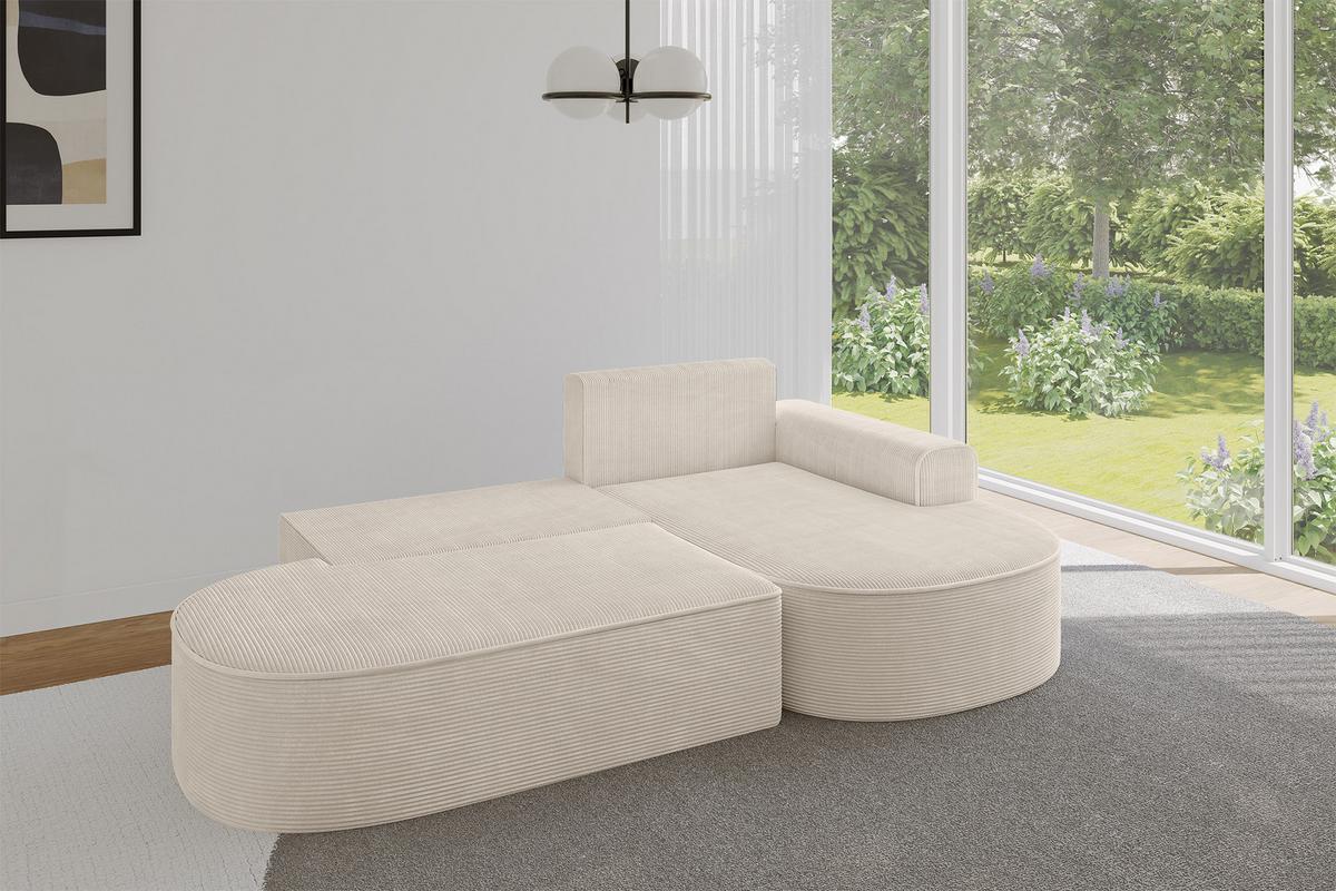 ECKSOFA mit Schlaffunktion und Bettkasten Ottomane Rechts MARI-L1-S - 283x167x73 cm Beige Cord - Cognac/Schwarz, Holzwerkstoff/Kunststoff (167/283cm) - ALTDECOR