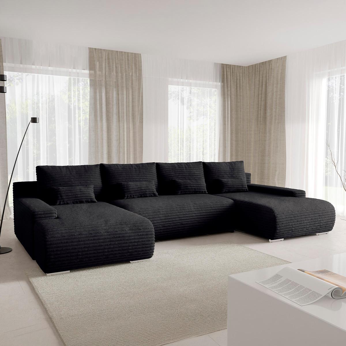 PANORAMASOFA Ivana 4 Sitzplätze Schwarz - Schwarz, Holz (350/85/172cm) - Petits-meubles