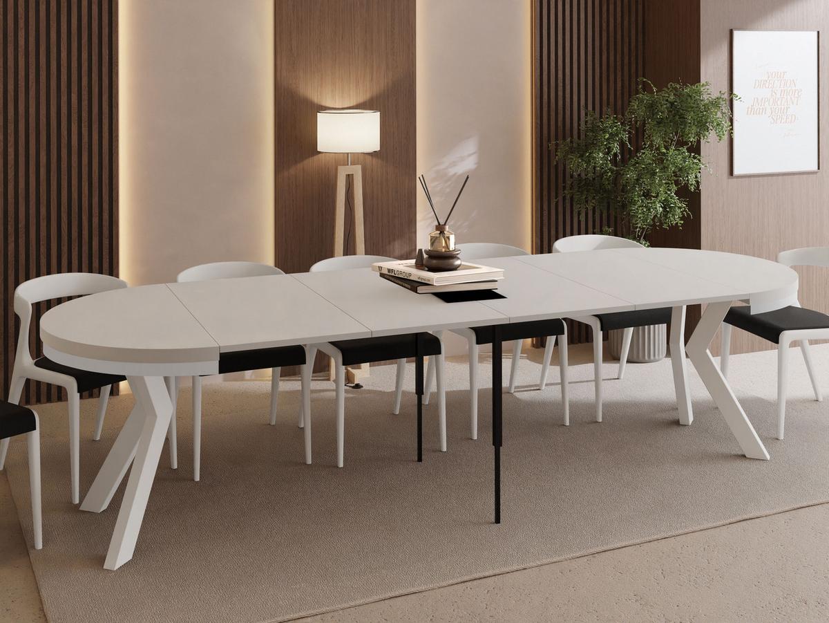 ESSTISCH Savio Weiß Neo rund ausziehbar verlängerbar XXL, Kaschmir 100-300/100/77 cm - Kaschmir/Beige, Holz/Holzwerkstoff (100/300/77cm) - WFL GROUP