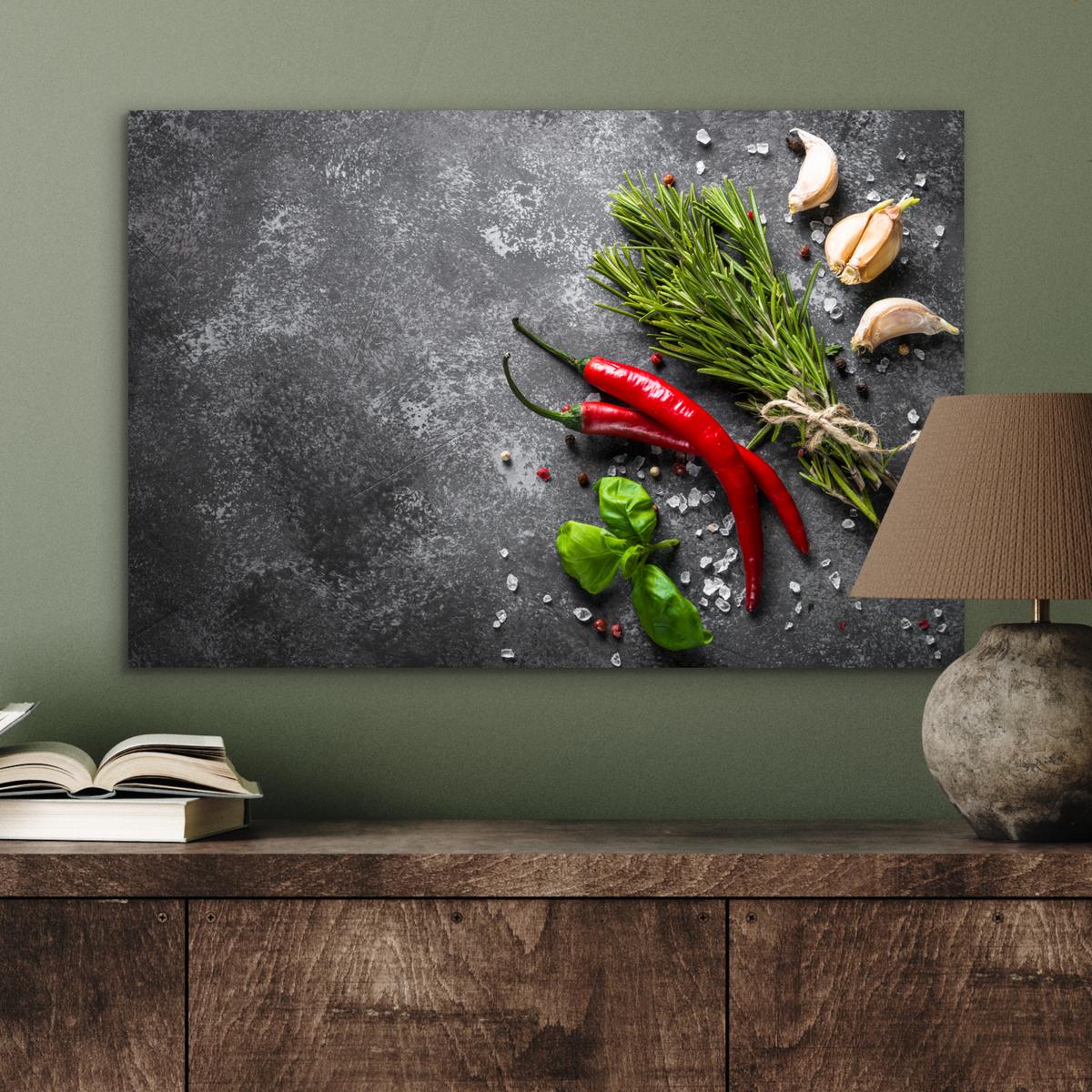 METALLBILD Pfeffer - Kräuter - Gewürze - Beton Wandbild 60x40 cm - Dunkelgrau, Metall (60/40cm) - MuchoWow