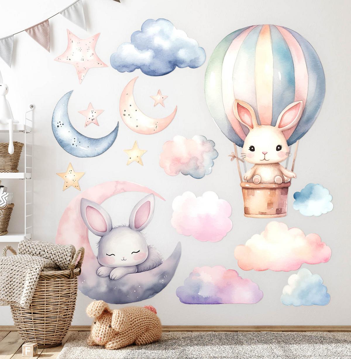 AUFKLEBER 60x80 cm Hasen und Ballon - Pink, Kunststoff (60/80/0.1cm) - TULUP