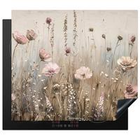HERDABDECKPLATTE Blumen - Beige - Trockenblumen Abdeckung Ceranfeld 59x51 cm - Beige, Kunststoff (59/51/0.2cm) - MuchoWow