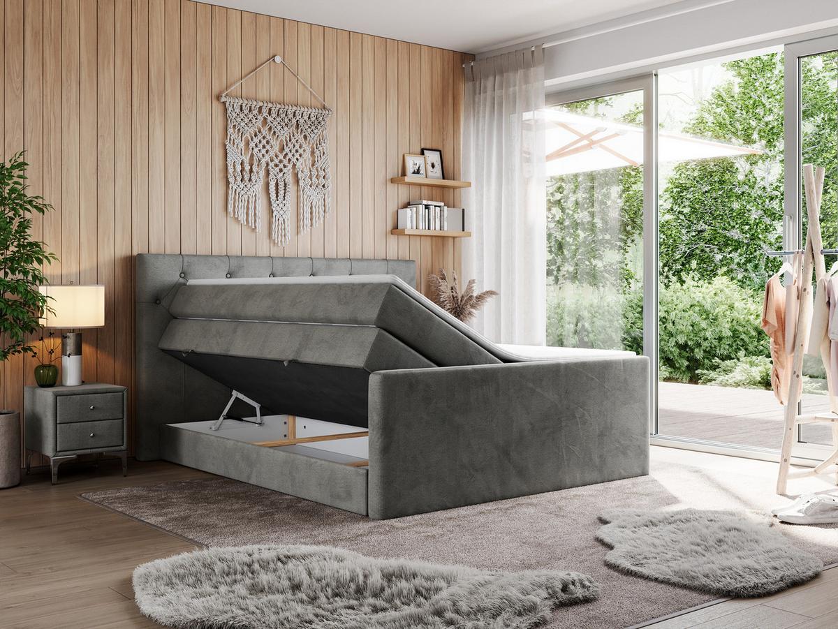 BOXSPRINGBETT KING VELEN 120/200 Dunkelgrau Velvet - H3 - Dunkelgrau, Holz/Textil (120/200cm) - MKS