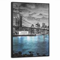 LEINWAND Bilder mit Rahmen - New York - Skyline - Stadt - Blau - 60x80 - Blaugrau, Textil (60/80cm) - MuchoWow