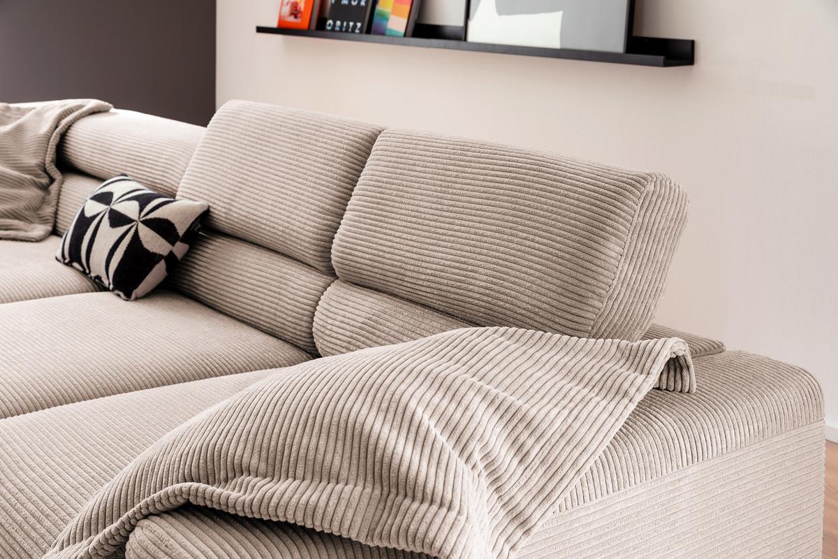 ECKSOFA DELIA Taupe Cord Relaxfunktion - Taupe/Schwarz, Textil/Metall (276/219cm) - KAWOLA