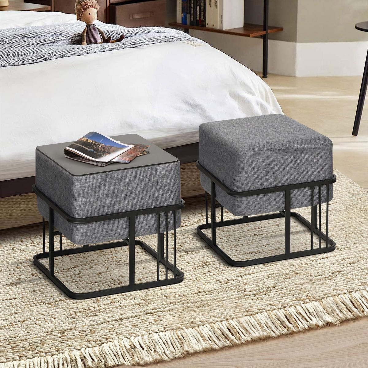 HOCKER-SET 2-TLG. Tas - Dunkelgrau/Schwarz, Holzwerkstoff/Textil (38/38/38cm) - [en.casa]