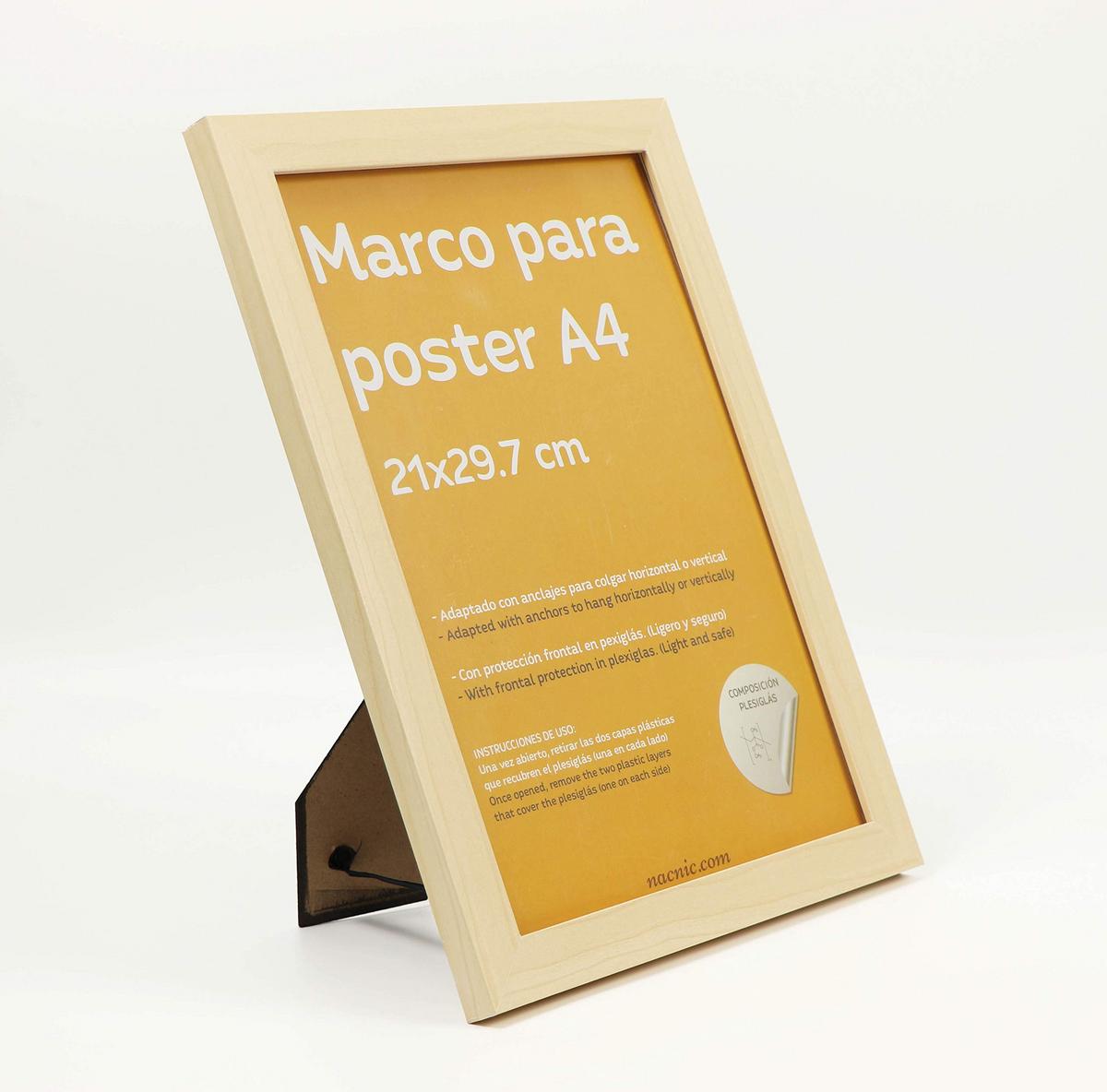 RAHMEN aus MDF und Acrylglas Schutz und Aussteller für Fotografien, Bilder, Poster, Gemälde, Dekoration für Haus Farbe Hellholz A4 - Beige, Holz (21/3cm) - Nacnic