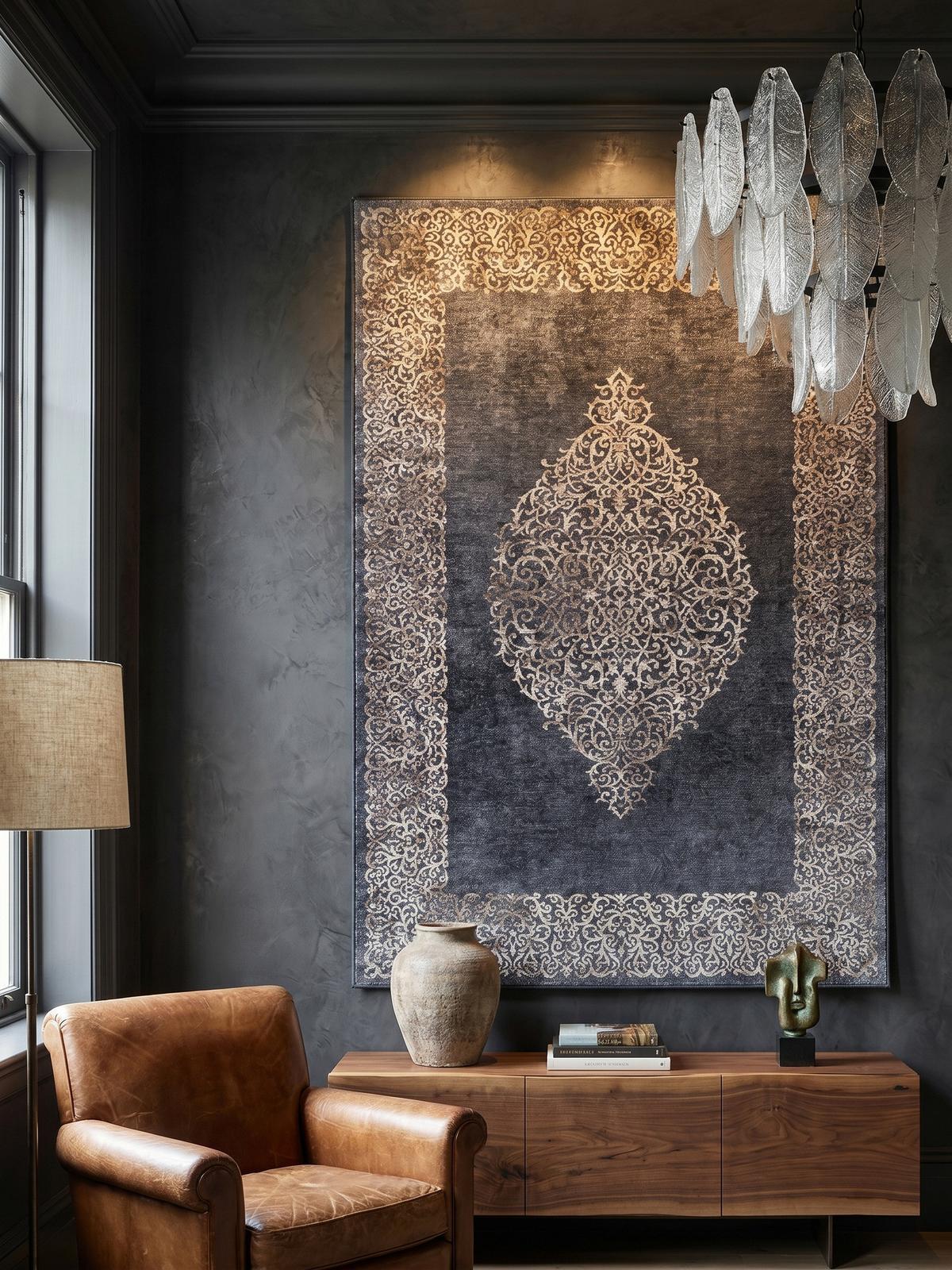 TEPPICH Flachgewebe Waschbar PIZOL in Schwarz, mit Barock-Motiv, 140 x 200 cm - Schwarz, Textil (200/140cm) - KADIMA DESIGN