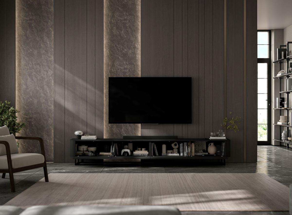 TV-LOWBOARD 2er-Set Aurora Schwarz matt 280 cm mit Metallrahmen - Schwarz, Holzwerkstoff/Metall (280/44/35cm) - Meble Lindner