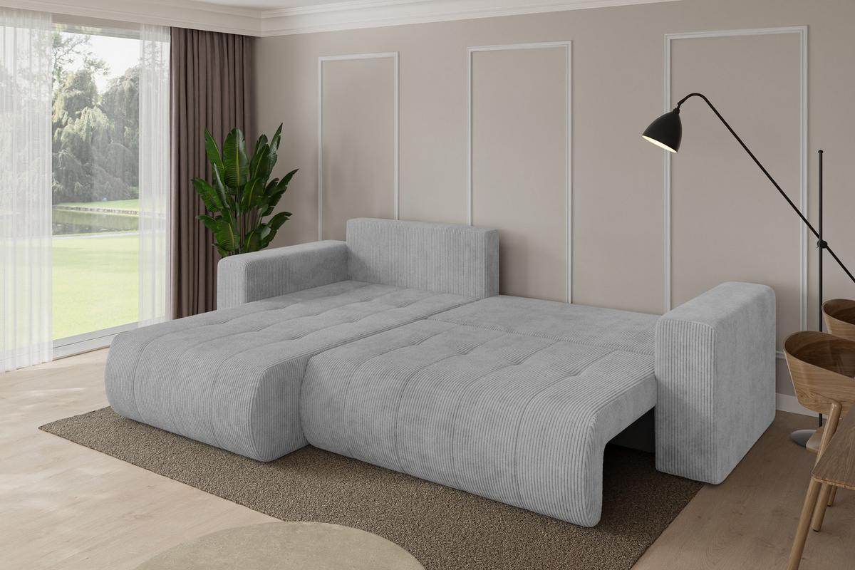 ECKSOFA mit Schlaffunktion Ottomane Links MILA-L 277x194x86 Grau Cord - Schwarz/Grau, Holzwerkstoff/Kunststoff (277/194cm) - ALTDECOR