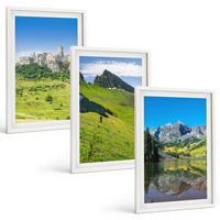 BILDER SET 3er Set - 40x60 cm Weißer Rahmen - Grüne Hügel mit einer Burg - Weiß, Kunststoff (40/60cm) - TULUP