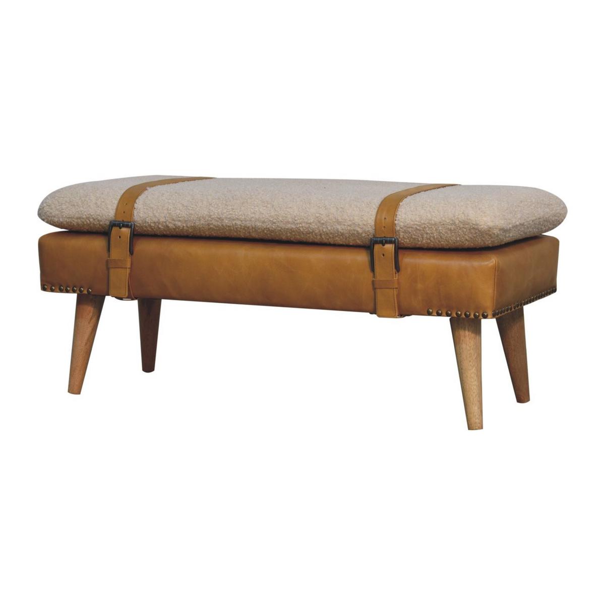 HOCKERBANK Boucle Büffelleder Tan - Braun, Leder/Holz (35/40/90cm) - Artisan Furniture