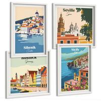BILDER SET 4er Set - 50x50 cm & 40x60 cm Weißer Rahmen - Landschaften europäischer Städte - Weiß, Kunststoff (50/50cm) - TULUP