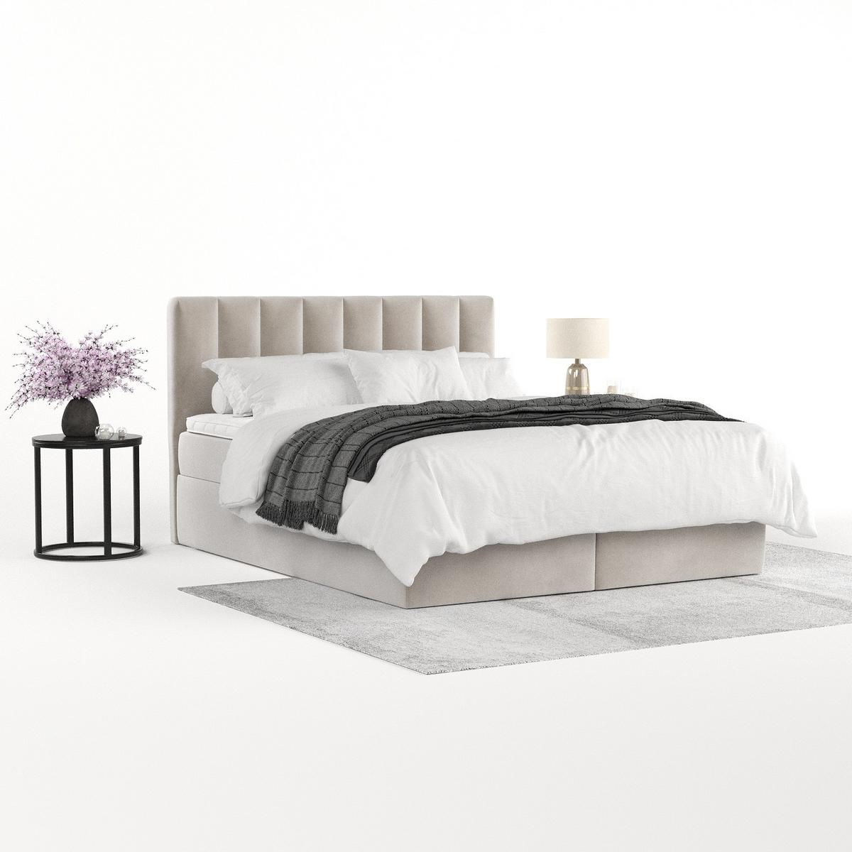BOXBETT Lusso 180/200 cm Hellbeige im Paros Stoff - Beige/Schwarz, Holz/Holzwerkstoff (180/200cm) - AltaBeds