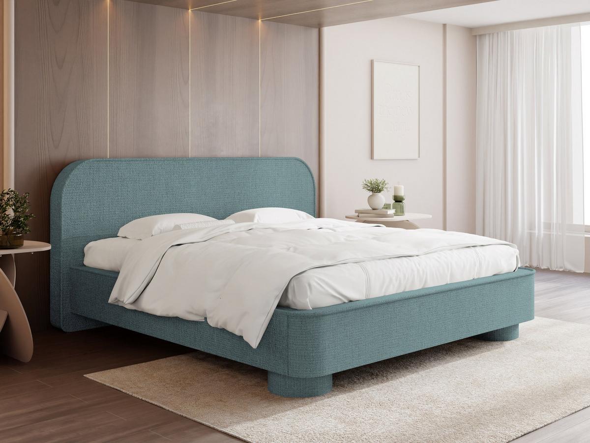 POLSTERBETT Aurora mit Bettkasten, Lattenrost & gepolsterten Füßen in Türkis Chenille 140x200 cm - Türkis/Birkefarben, Holzwerkstoff/Textil (140/200cm) - WFL GROUP