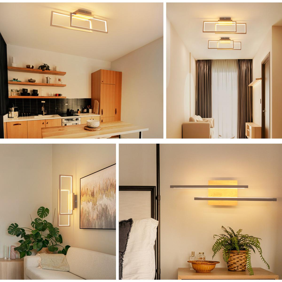 LED DECKENLEUCHTE Bralyn 48/13/16 cm - Braun, Holz/Metall (48/13/16cm) - ZMH
