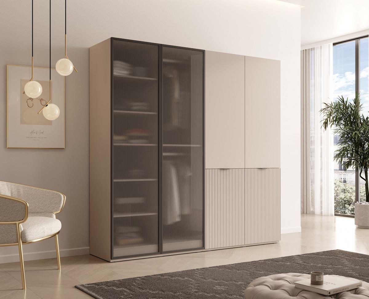 DREHTÜRENSCHRANK ATELIO 202/200/51 cm Modern Kleiderschrank 4-türig Kaschmir - Kaschmir, Holzwerkstoff (202/200/51cm) - MASSENO