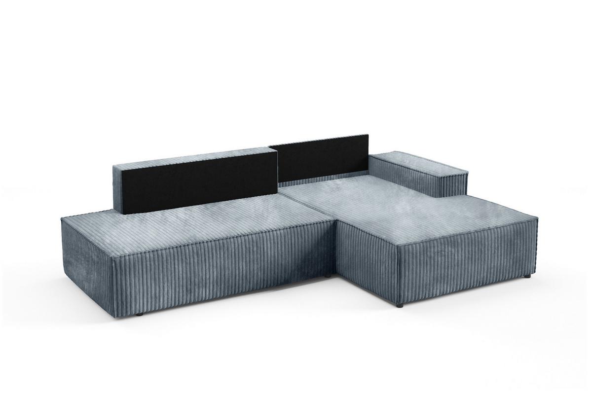 ECKSOFA TESSO L-S Grau Kordstoff mit Schlaffunktion - Grau, Holz (247/170cm) - MASSENO