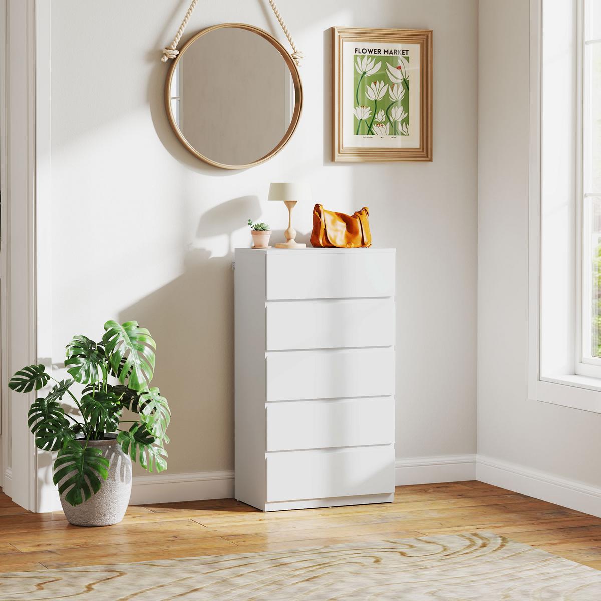 KOMMODE Schubladenschrank Sideboard mit 5 Schubladen, Weiß, 55 x 34 x 100 cm - Weiß, Holzwerkstoff (34/100/55cm) - HOMCOM