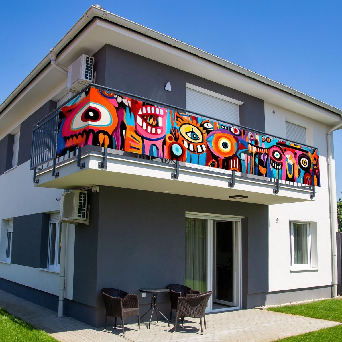 BALKON-SICHTSCHUTZ Abstrakt - Gesicht - Farbenfroh Groß 500x90 cm - Multicolor, Kunststoff (500/90cm) - MuchoWow