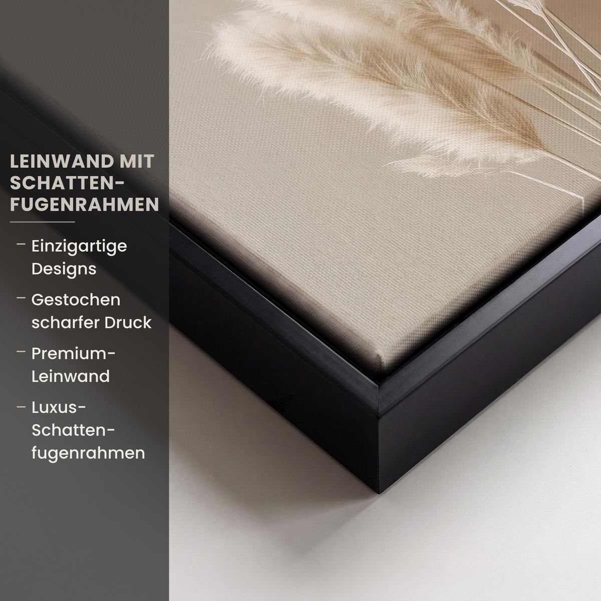 LEINWAND Bilder mit Rahmen - Pampasgras - Federn - Pastell - Weiß - 20x20 - Naturfarben, Textil (20/20cm) - MuchoWow