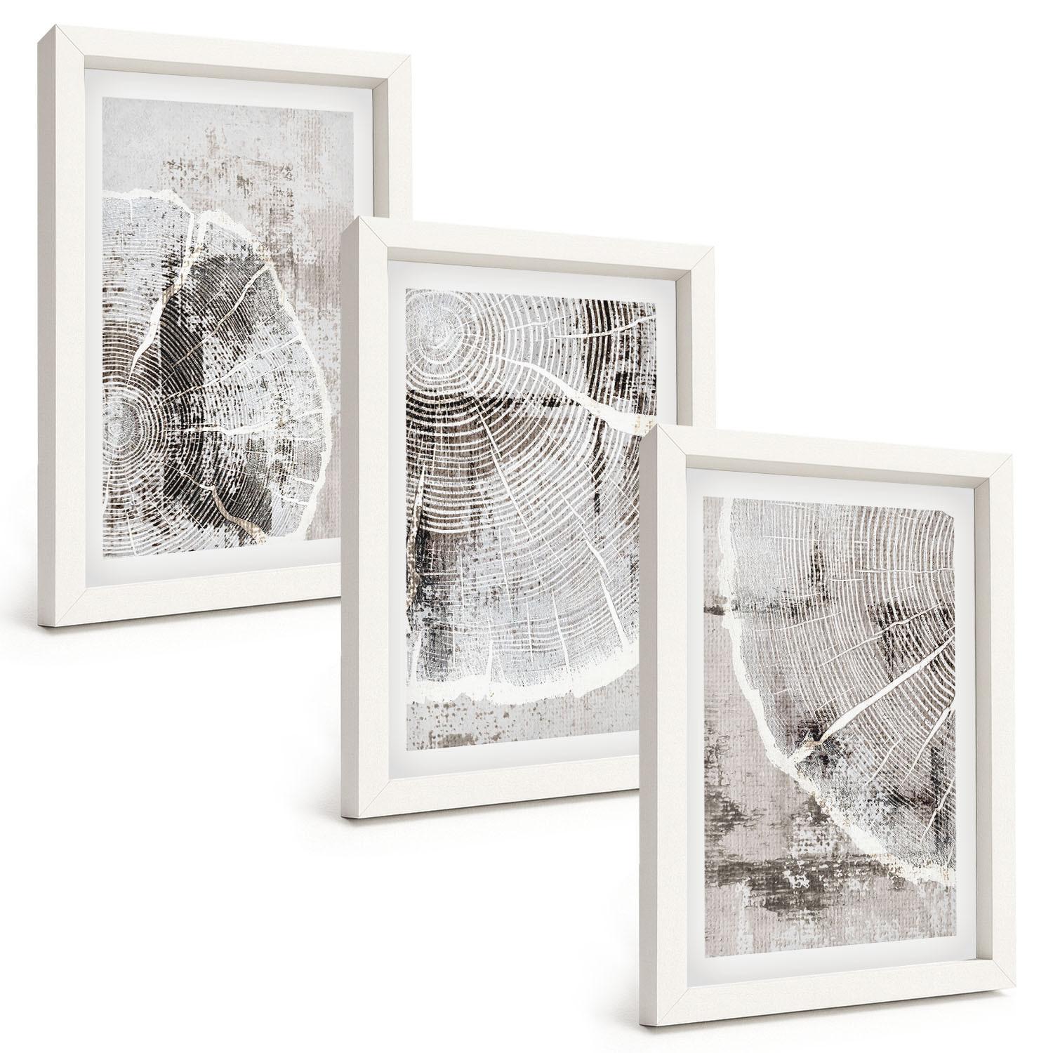 BILDER SET 3er Set - 20x30 cm Weißer Rahmen - Graue Holzmaserungsmuster - Weiß, Kunststoff (20/30cm) - TULUP