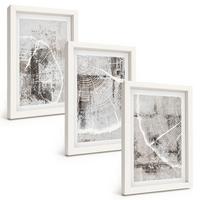 BILDER SET 3er Set - 20x30 cm Weißer Rahmen - Graue Holzmaserungsmuster - Weiß, Kunststoff (20/30cm) - TULUP